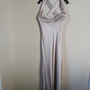 Champagne Calvin Klein floor length silk-look gown w/ crossed straps - NWT